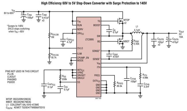 150V、低IQ、同步降压型DC/DC控制器LTC3895