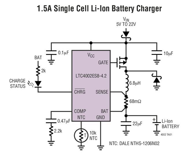 独立型锂离子开关模式电池充电器LTC4002