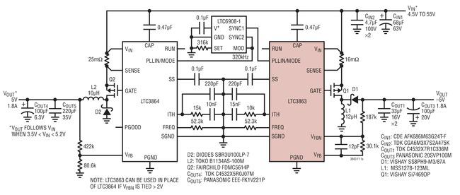 60V、低 IQ、负<b>输出</b><b>DC</b>/<b>DC</b><b>控制器</b>LTC3863