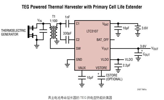 转换器LTC®3107可延长主电池寿命