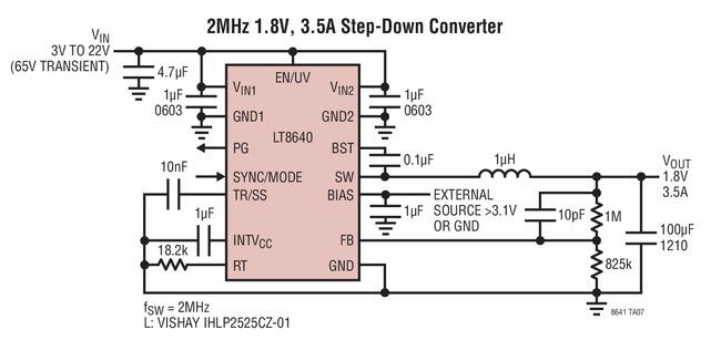 具2.5μA静态电流的65V、3.5A同步降压型Silent Switcher