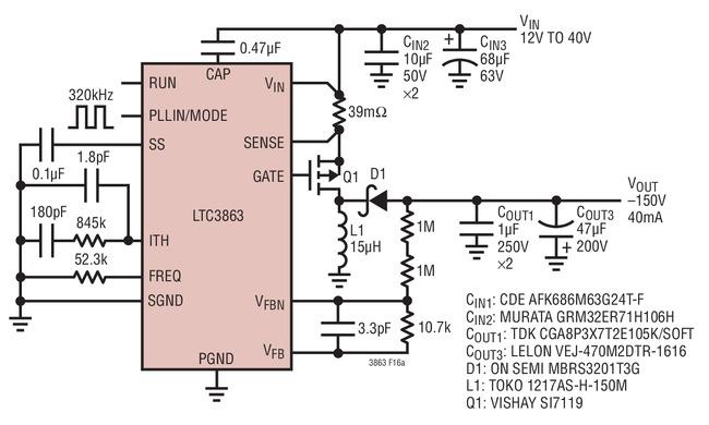 60V、低IQ、负<b>输出</b><b>DC</b>/<b>DC</b><b>控制器</b>LTC3863