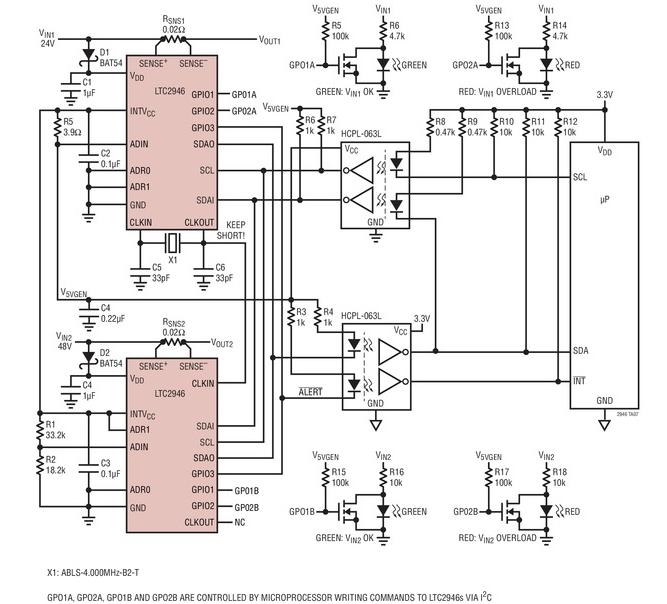 轨至轨系统监视器LTC2946，工作范围2.7V至100V 