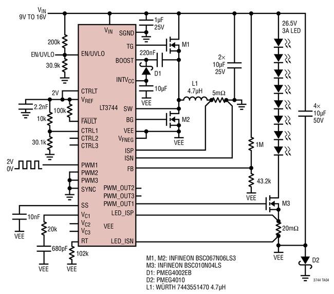 一款固定频率、同步降压型<b>DC</b>/<b>DC</b><b>控制器</b>-LT3744