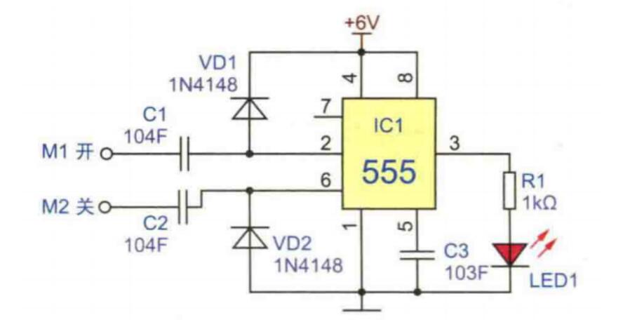 触摸开关电路由ic五五五,整流二极管,led和电阻电容等组成