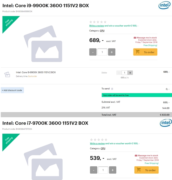 Intel 9代酷睿处理器欧洲价格曝光 价格还真...