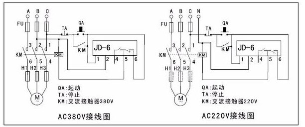 JD一6的电机保护器五个接线柱的接法图