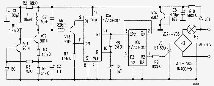 微功耗亞超聲遙控照明燈電路工作原理