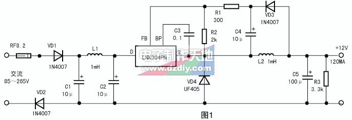 集成电路LNK304PN制作的LED照明灯电路