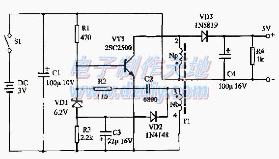 低压碱性电池供电的手机应急充电器,Low voltage battery charger