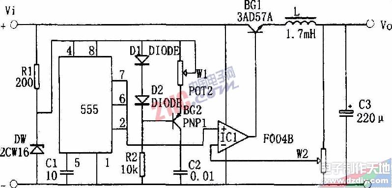 555构成的升压型开关稳压电源电路
