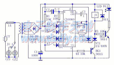 CD4060構成的魚缸間歇充氧定時控制電路