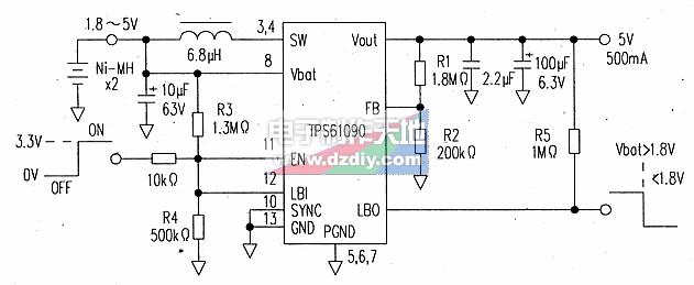 用1.8V供电可输出5V的<b class='flag-5'>升压电路</b>（<b class='flag-5'>TPS</b>60109<b class='flag-5'>升压电源</b>）,<b class='flag-5'>TPS</b>60109 step-up power supply