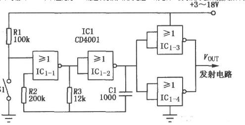 CD4001组成的单通道调制器电路图以及延时照明电路