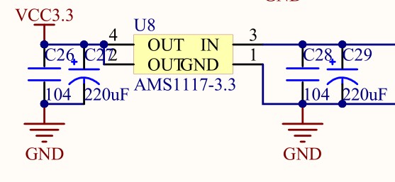 ams1117电源输入和稳压输出两端的滤波电容的容值选择和电容种类选择