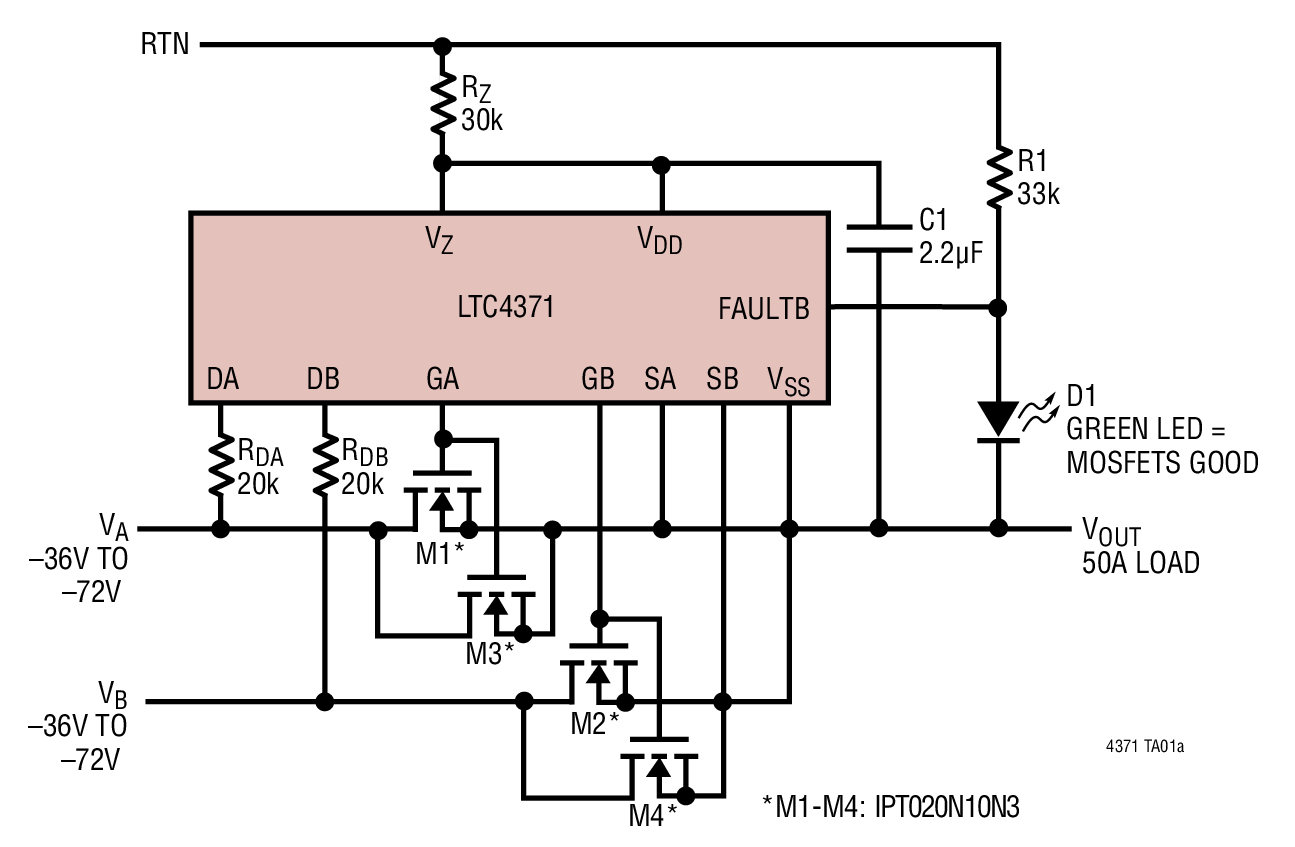 LTC4371 双<b class='flag-5'>负电压</b><b class='flag-5'>理想</b><b class='flag-5'>二极管</b>“或”控制器和监视器