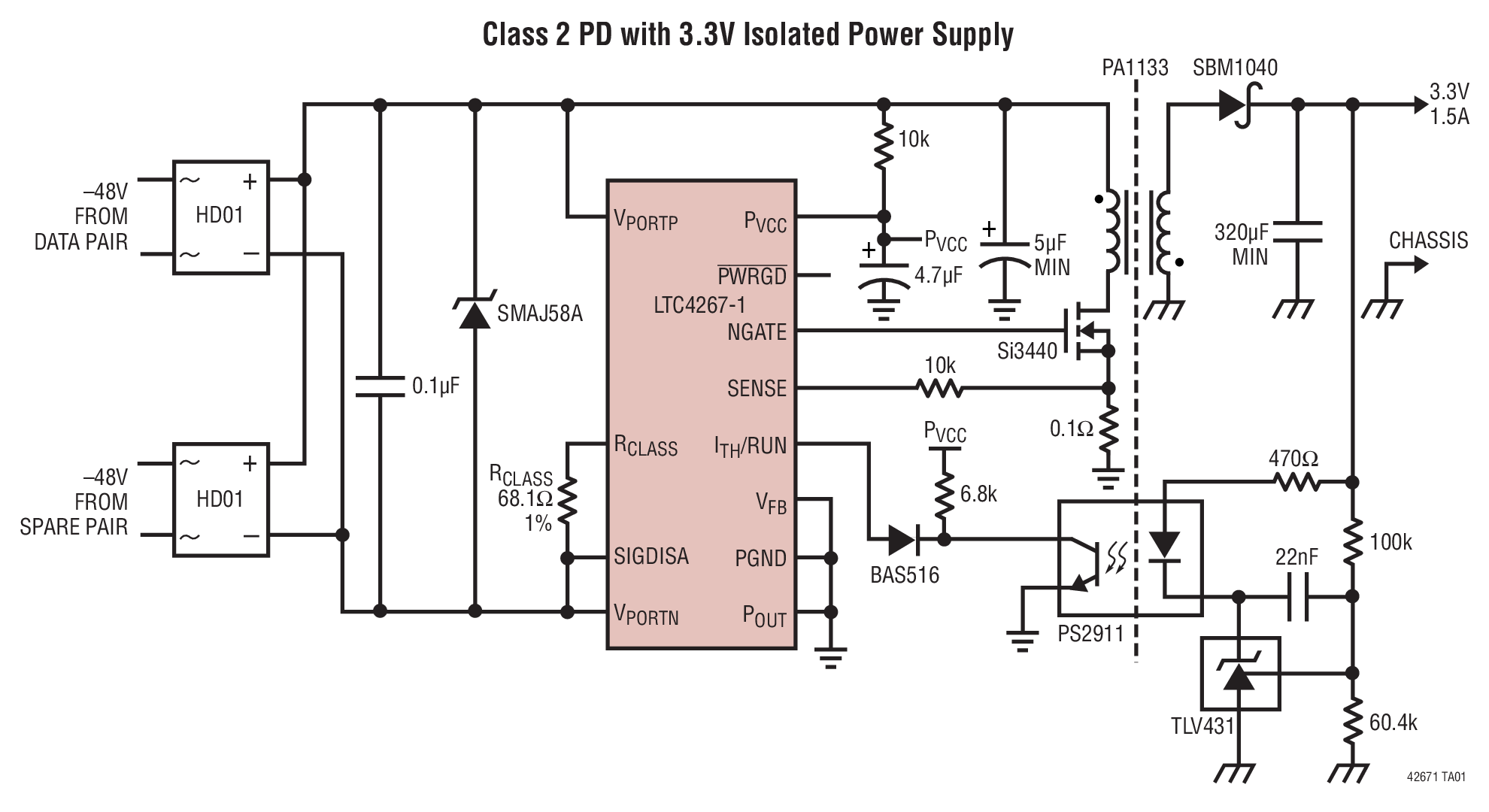 LTC4267-1 具集成型开关稳压器的以太网供电 IEEE 802.3af PD 接口