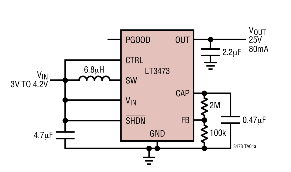 LT3473 内置肖特基二极管并具输出断接功能的微功率 1A 升压型转换器