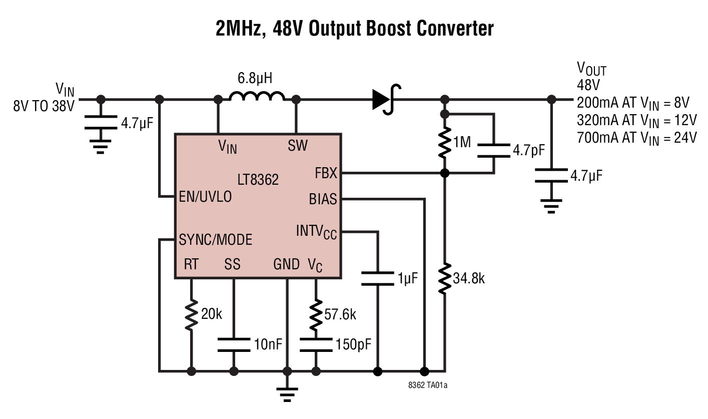 <b class='flag-5'>LT8362</b> 具 2A、60V 開關的低 IQ <b class='flag-5'>升壓</b> / SEPIC / 負輸出<b class='flag-5'>轉換器</b>