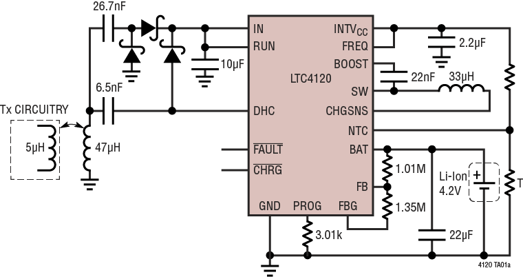 <b class='flag-5'>LTC4120</b> <b class='flag-5'>无线</b>功率<b class='flag-5'>接收器</b>和 400mA 降压型<b class='flag-5'>电池</b><b class='flag-5'>充电</b>器