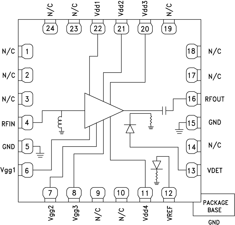 HMC952A 集成功率检波器的GaAs pHEMT MMIC 2 W功率放大器，8 - 14 GHz