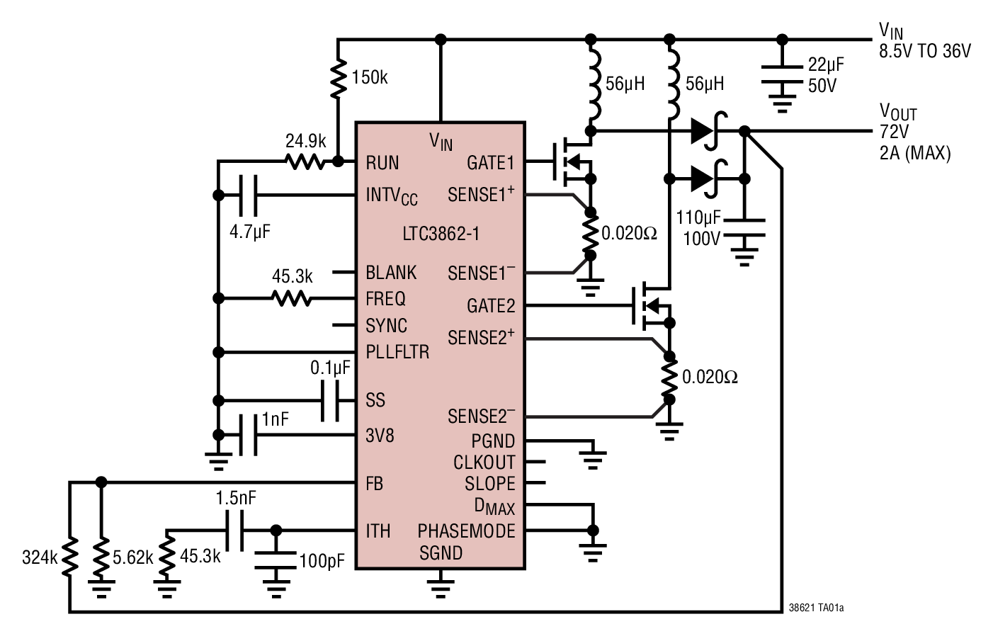 LTC3862-1 多相电流模式升压型 DC/DC 控制器