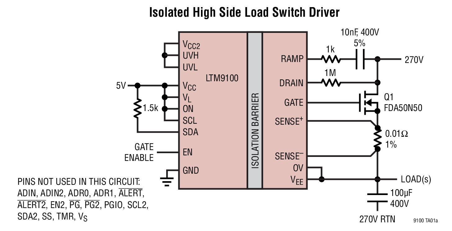 <b class='flag-5'>LTM9100</b> 具 I2C 命令和遥测功能的 Anyside™ 高电压隔离型开关控制器