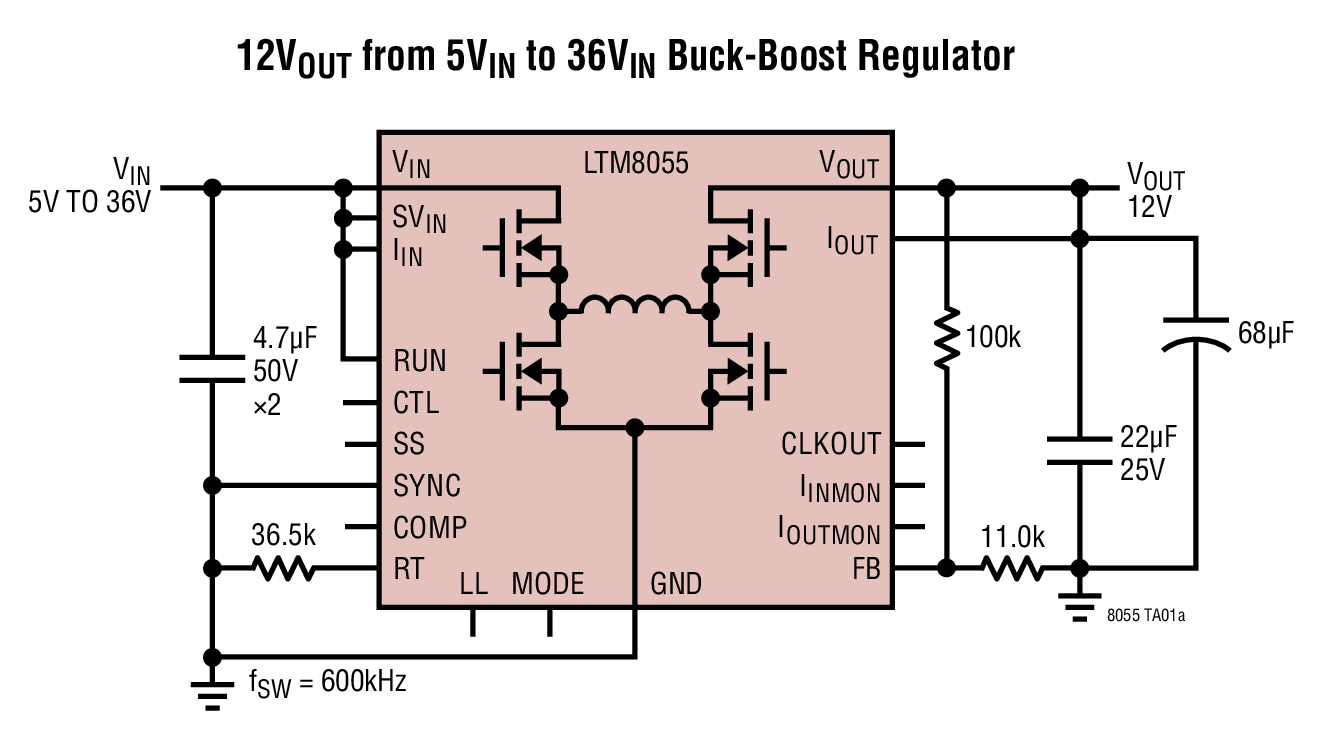 <b class='flag-5'>LTM8055</b> 36VIN、8.5A <b class='flag-5'>降压</b>-<b class='flag-5'>升压</b>型 μModule <b class='flag-5'>稳压器</b>