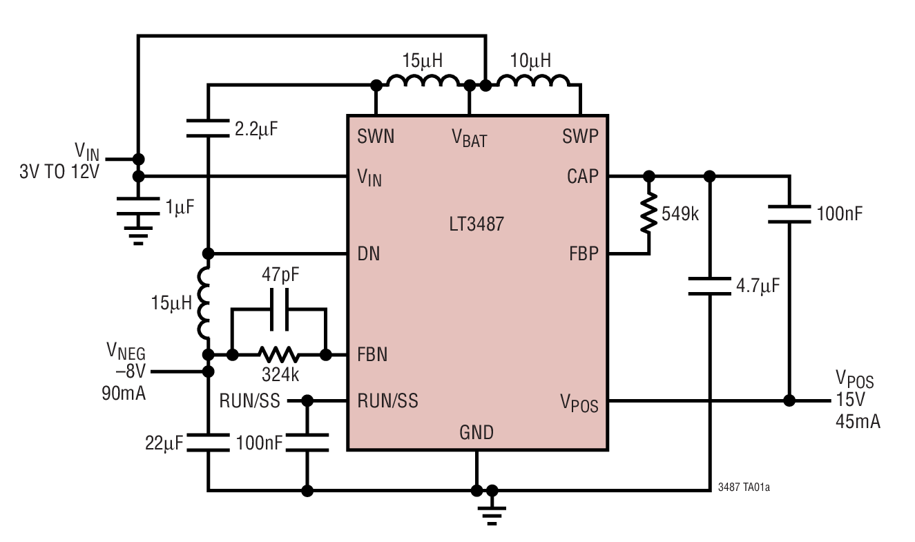 <b class='flag-5'>LT3487</b> 用于 <b class='flag-5'>CCD</b> <b class='flag-5'>偏置</b>的升压和负输出转换开关稳压器