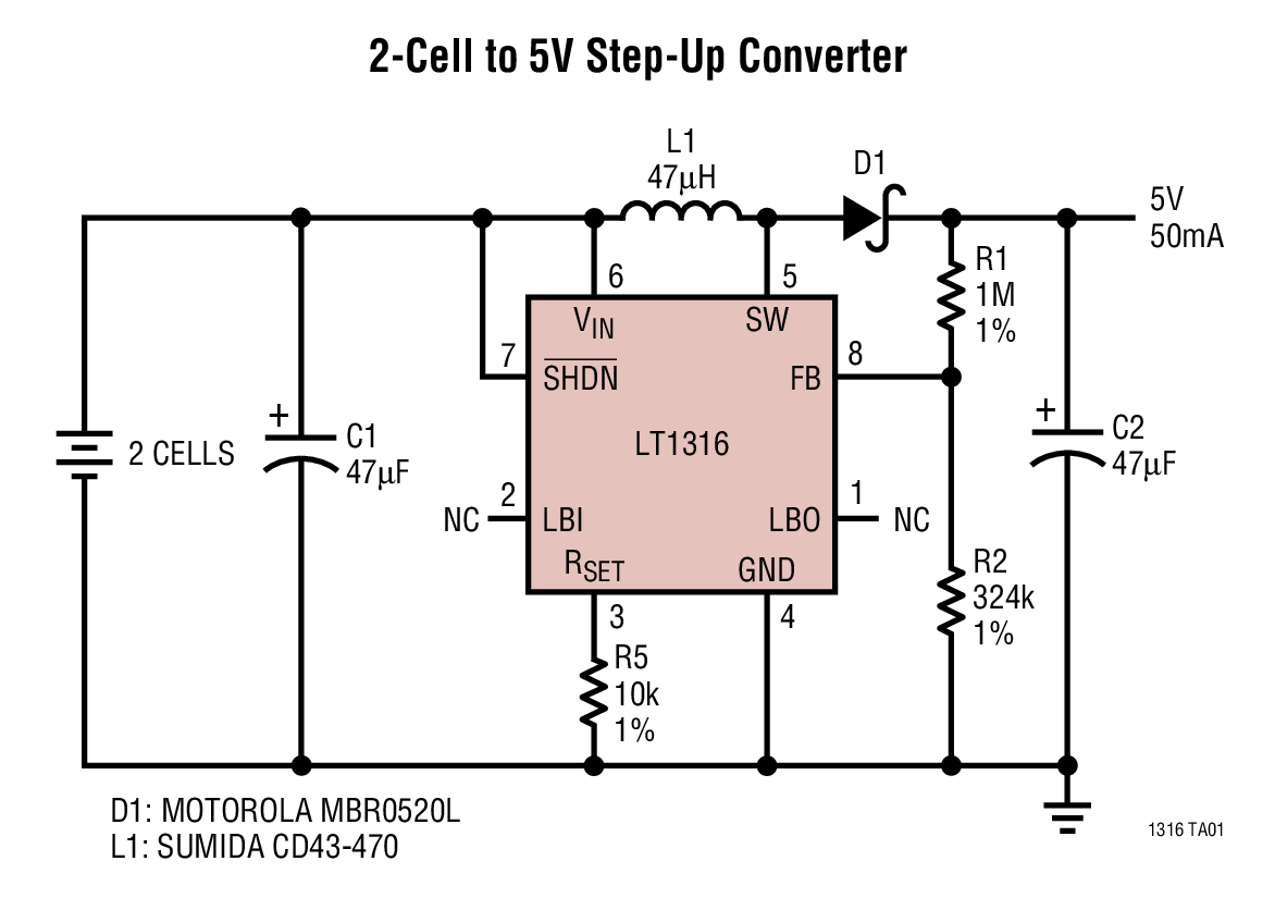 LT1316 具可編程峰值電流限值的微功率 DC/DC 轉換器