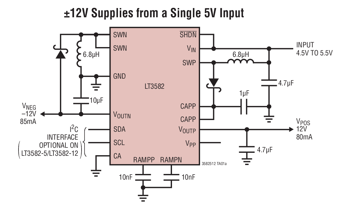lt3582具可选的i2c编程和otp功能的升压和单电感器负输出dcdc转换器
