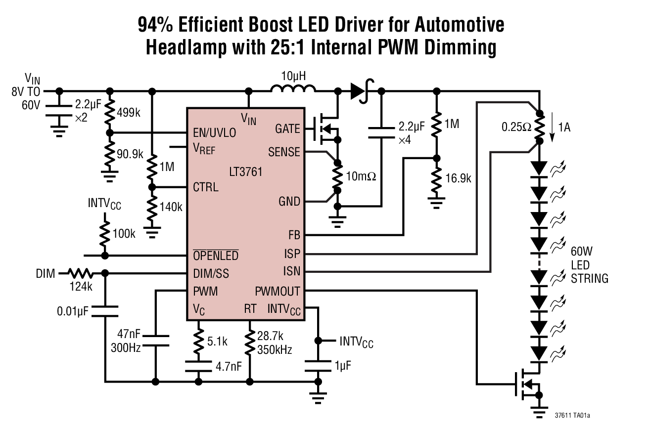 <b class='flag-5'>LT3761</b> 具內(nèi)部 <b class='flag-5'>PWM</b> 發(fā)生<b class='flag-5'>器</b>的 60VIN <b class='flag-5'>LED</b> 控制<b class='flag-5'>器</b>
