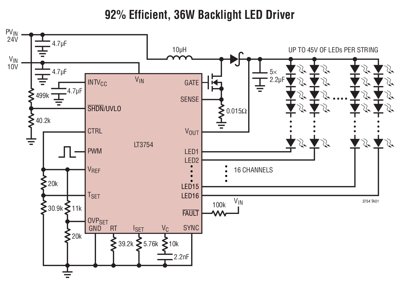 <b>LT3754</b> <b>16</b> <b>通道</b> x 50mA <b>LED</b> <b>驱动器</b>