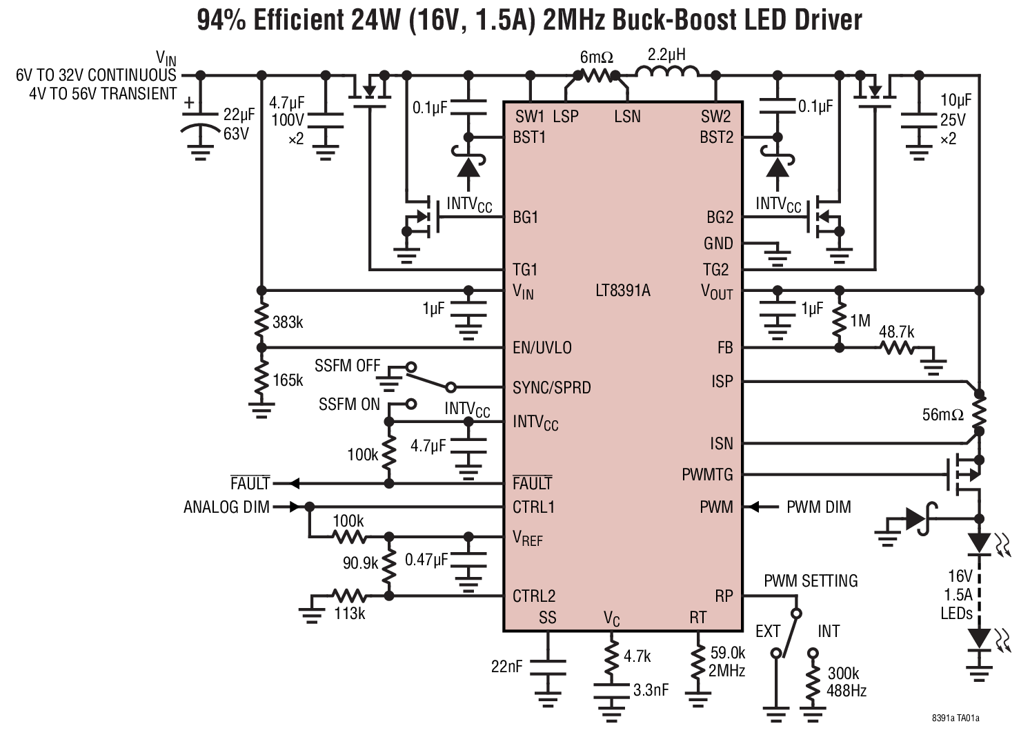 <b class='flag-5'>LT8391A</b> 60V、2MHz、同步、四開關(guān)、<b class='flag-5'>降壓</b>-<b class='flag-5'>升壓</b>型 <b class='flag-5'>LED</b> 驅(qū)動(dòng)<b class='flag-5'>器</b><b class='flag-5'>控制器</b>