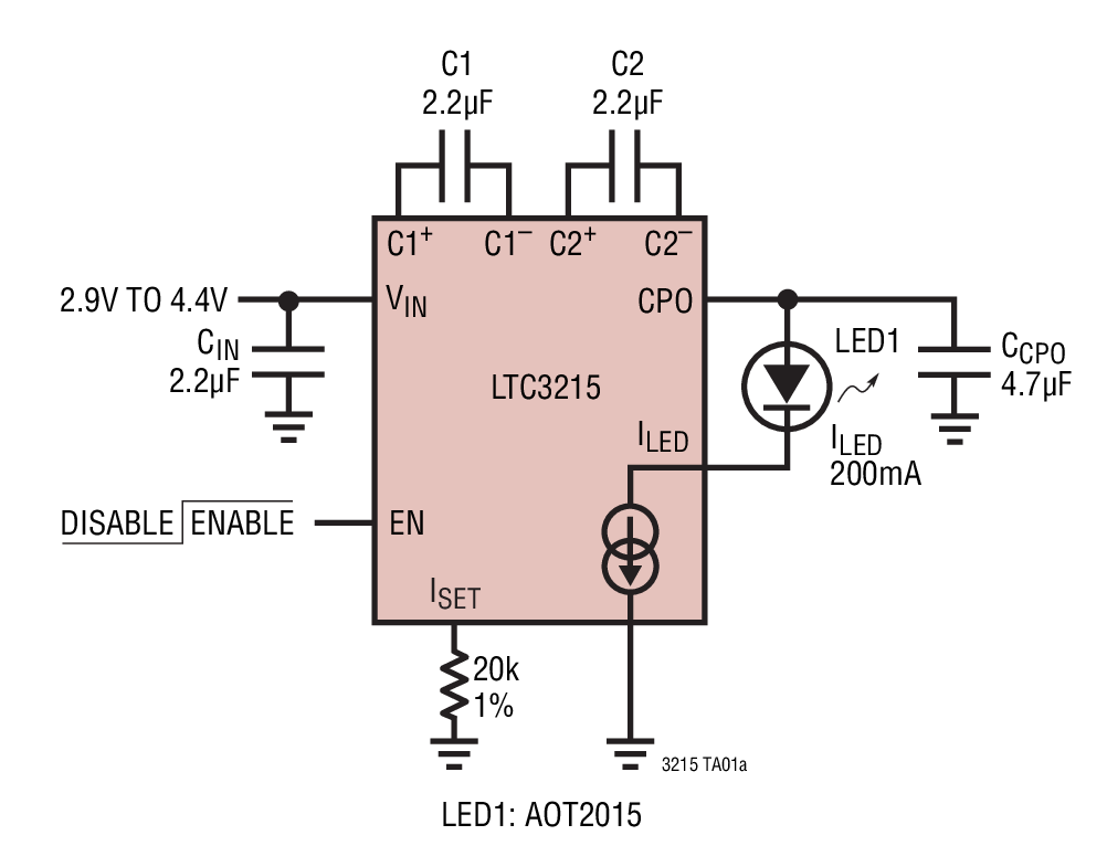 LTC<b class='flag-5'>3215</b> 700mA、低噪声、高电流 LED 充电泵