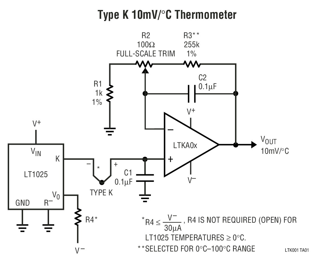 LTK001 热电偶冷结点补偿器和匹配的放大器