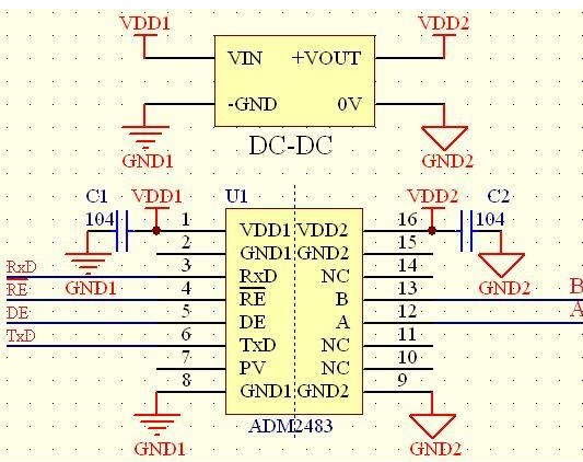 基于74HC14芯片與ADM2483芯片實現RS-485接口的信號隔離自收發設計