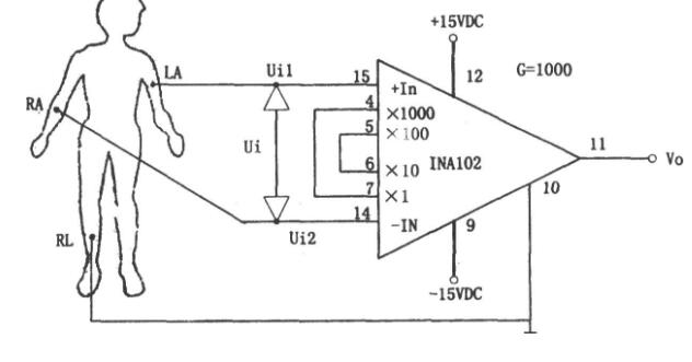 采用INA102構(gòu)成人體<b class='flag-5'>生物電信號(hào)</b>前置放大電路