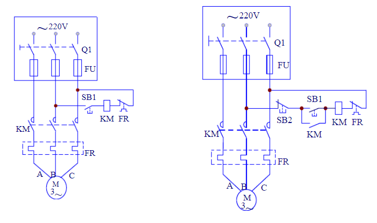 三相鼠笼式异步电动机点动和自锁控制电路图