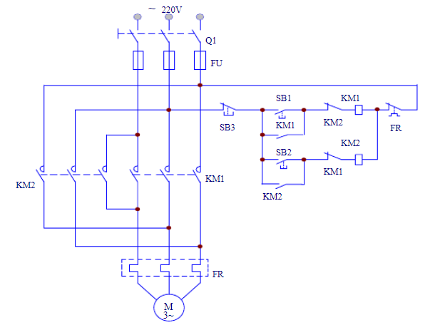 三相鼠笼式异步电动机点动和自锁控制电路图