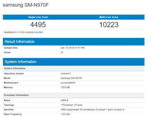 三星Note10手机Exynos 9820版本跑分曝光单核4495分多核10223分