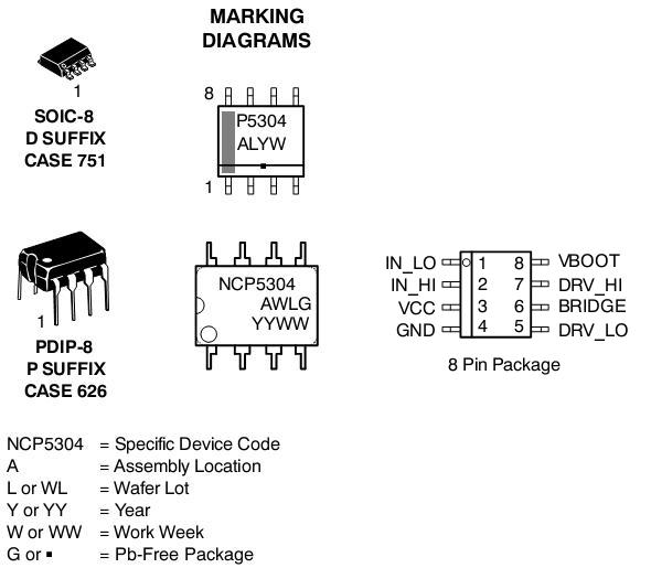 NCP5304 MOSFET / IGBT驱动器 高压 高压侧和低压侧 双输入