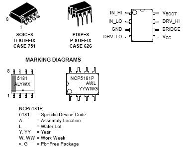 NCP5181 MOSFET / IGBT驅動器 高壓 高壓側和低壓側 雙輸入