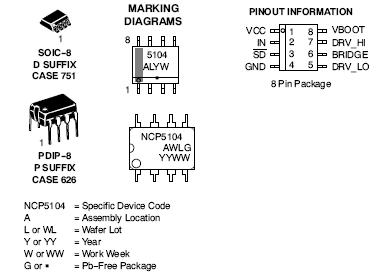 NCP5104 单输入高侧和低侧功率MOSFET驱动器