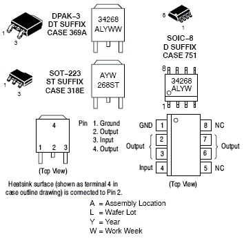 MC34268 LDO稳压器 800 mA 2.85 V SCSI-2有源端接器