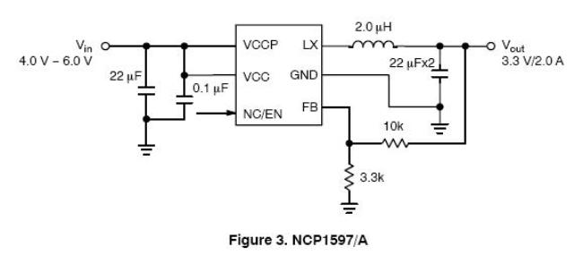 NCP1597 同步降压转换器 1 MHz 2.0 A.