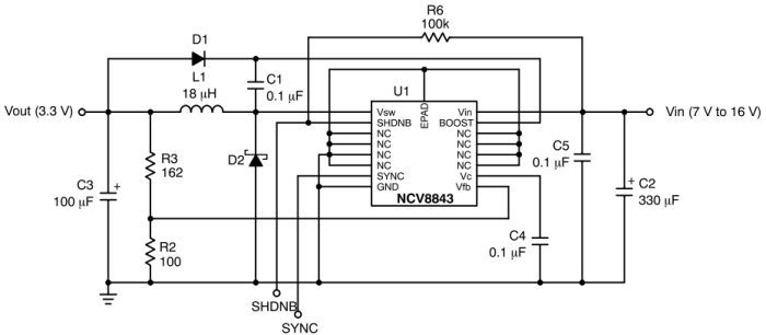 NCV8843 降压稳压器 1.5 A 340 kHz 具有同步功能