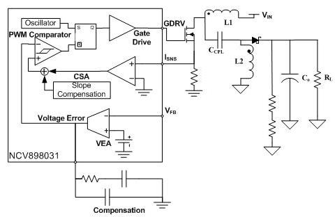 NCV898031 非同步SEPIC /升压控制器 2 MHz