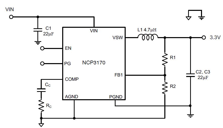 NCP3170 降压稳压器 开关 PWM 3.0 A.
