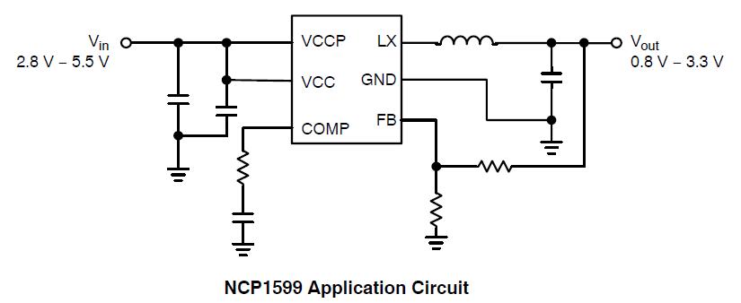 NCP1599 同步降压转换器 1 MHz 3.0 A.